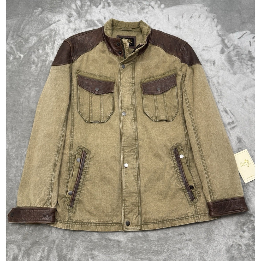 Scully Canvas Jacket Mens XL Brown Leather Trim Snap Western Cowboy Work NWT